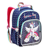 Mochila Costa Infantil Menina Unicórnio Escolar Denlex Lilas