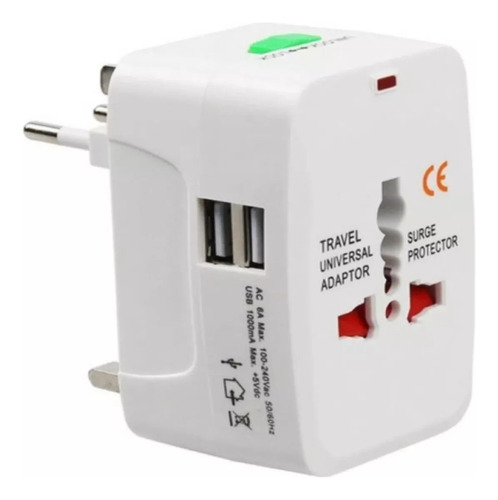 Adaptador Viajero 2 Usb Enchufe Universal 220v 