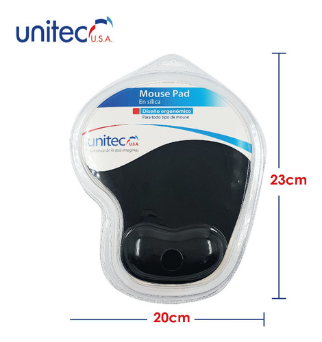 Pad Mouse Unitec Negro En Silica Diseño Ergonomico