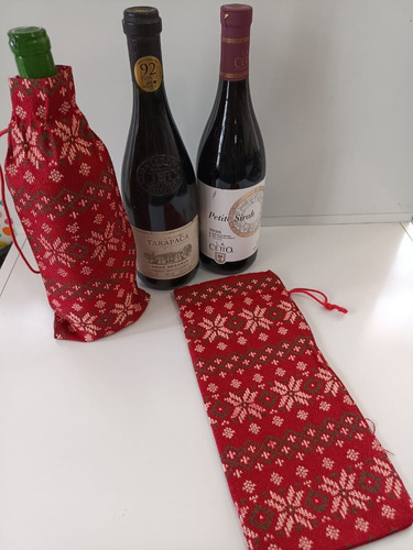 4 Bolsa De Regalo Arpillera Navideñas Funda Botella De Vino