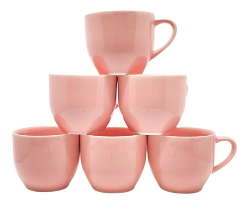 Promoção Jogo 6 Xicara Café Chá Rosa Porcelana 170ml Rose