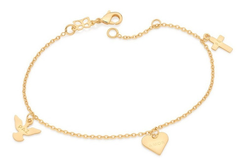 Pulseira Rommanel Paz, Amor E Fé Folheada A Ouro 552041 Comprimento 19 Cm Cor Sem Cor Diâmetro 0 Cm