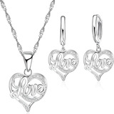 Conjunto De Plata 925 Aros Collar Corazón Mujer Cadena Mama