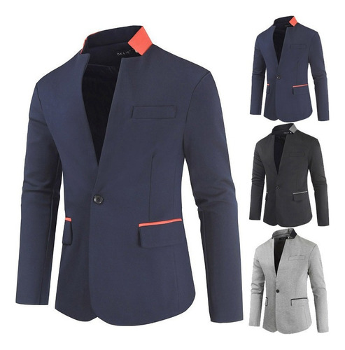 Chamarra Saco Blazer De Corte Ajustado Con Cuello Mao Ca [u]