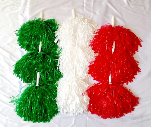 Pompones Motas 12 Pares Verde Blanco Ó Rojo Fiestas Patrias