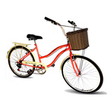 Bicicleta Feminina Aro 26 Retrô 6v Com Cestinha 