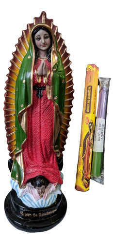 Virgen De Guadalupe Figura Religiosa  Incluye Vela 