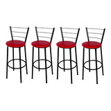 Conjunto 4 Banquetas Alta 70cm Balcão Bar Cozinha Recepção Cor Preto/courino Vermelho