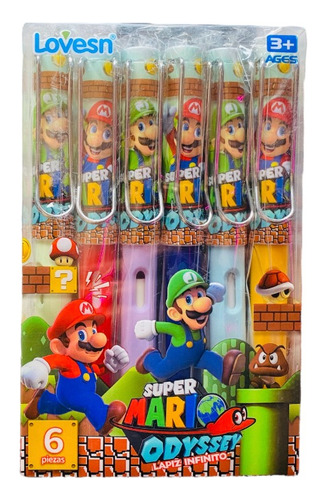 Kit Lápices Infinito Mágico Goma Super Mario Luigi Wonder