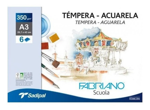 Papel Acuarela Fabriano Block 6 Hojas 350grs A3 29x42 Cms