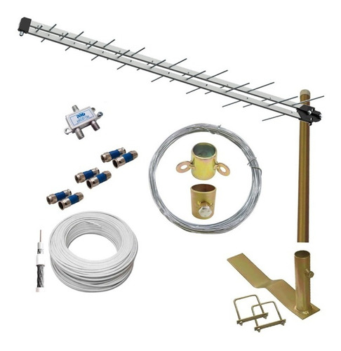 Kit Antena Digital 38 Elementos P/ 3 Tvs +sup P/ Telha +cabo