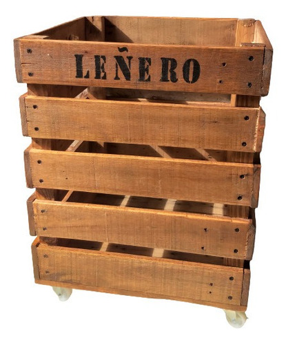 Cajón Leñero De Madera Con Ruedas