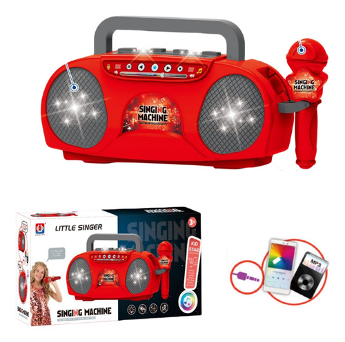 Microfone Infantil Brinquedo Boombox Karaokê Com Luz 3 Cores