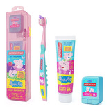 Kit Infantil Rosa Peppa E Georg+ Estojo + Escova + Gel + Fio