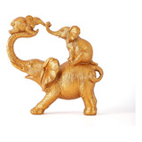 Estatua Elefantes Bebés Montando Elefante Dorado Decorativo