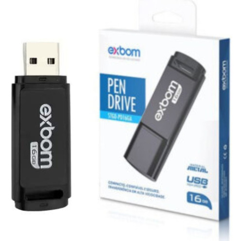 Pendrive 16gb Retrátil Compacto Em Metal Preto Exbom