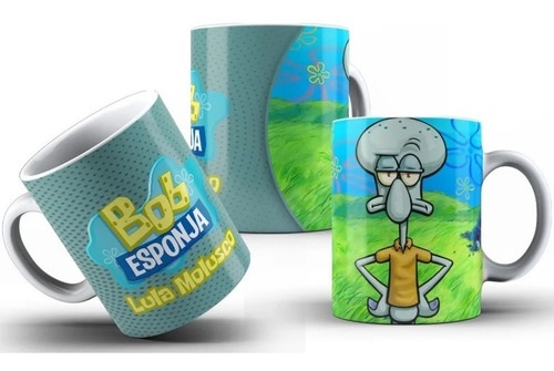 Caneca Xícara Bob Esponja - Lula Molusco - Porcelana 325ml