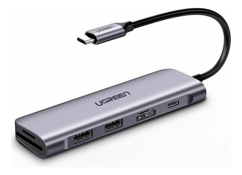 Hub 6 En 1 Usb C Ugreen Hdmi 4k 2usb 3.0 Sd/tf 100w Carga Pd