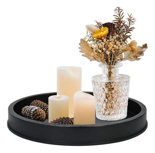 Cozyyrome Bandeja Decorativa Negra Para Centros De Mesa Aux.