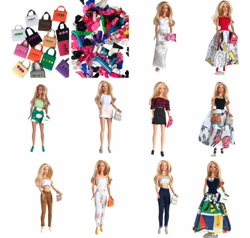 (20 Itens) Roupinhas+ Bolsinhas + Sapatinhos Para Barbie