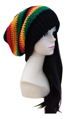 Gorro De Estambre Tejido Multicolor Tejido A Mano Adulto