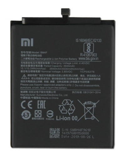 Bateria Original Xiaomi Mi A3 Modelo  Bm4f 4030 Mah