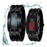 2 Relojes Pareja Duo Led Binario Acero Inoxidable Cotra Agua Color De La Correa Negro-negro