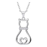 Silvercute Cz Collar De Gato De Plata De Ley 925, Colgante P