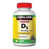 Vitamina D3 Kirkland 2000 Iu 600 Softgels Sabor Sin Sabor