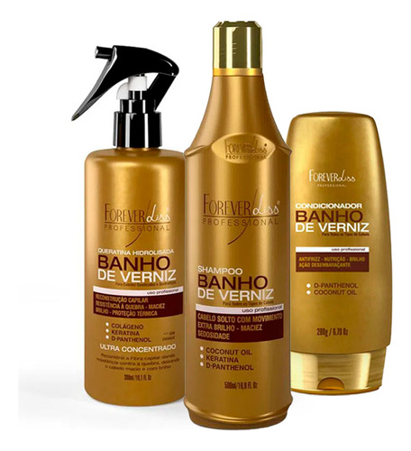 Kit Mega Banho Verniz Forever Liss Shampoo, Cond E Queratina