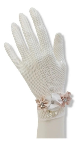 Guantes Malla Primera Comunión Blanco Beige Mod 07 Unitalla