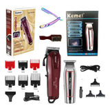 Kit 2 Maquinas Pro Kemei 2600+032 + Escova E Navalha Potente