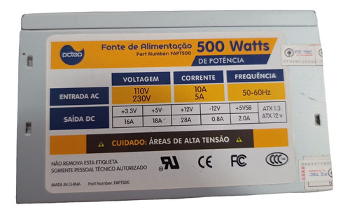 Fonte 500w Pctop Pn Fapt500 Bivolt C/ Garantia E Nf !!! 