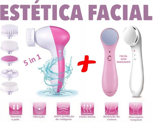 Escova Facial 5 Acessórios + Aparelho Ultrassom Pele Rosto