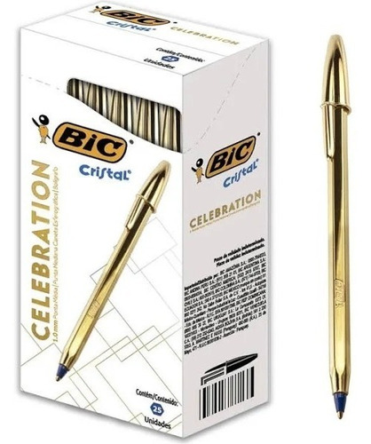 Caneta Bic Cristal Celebration Corpo Dourado 25/und - Bic