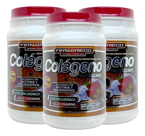 Colágeno Hidrolizado Glucosamina Biotina Manzana Canela 3 Pz Sabor Manzana/canela