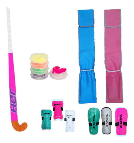 Palo De Hockey Jdh + Prot Bucal + Canilleras Jr + Funda