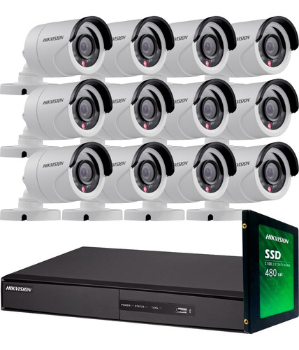 Kit Seguridad Hikvision 16 +1tb + 12 Camaras 1080p M3k Cctv