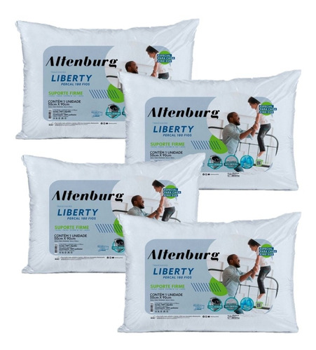 4 Travesseiro King Liberty 50cm X 90cm 100%algodão Altenburg