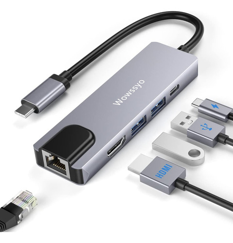 Adaptador Usb C A Usb3.0 4k Hdmi 1000 Rj45 Tipo C Hub 5 En 1