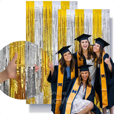 2 Cortinas Metálicas Bicolor Dorado y Plata Decoración Fiestas Año Nuevo Graduación Bodas Eventos GRUPO CARNAVALLIA | Meses sin interés