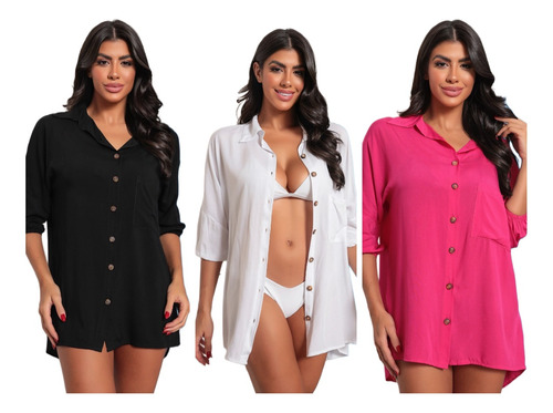 Camisão Saída De Praia Chemise Várias Cores Full Caty 