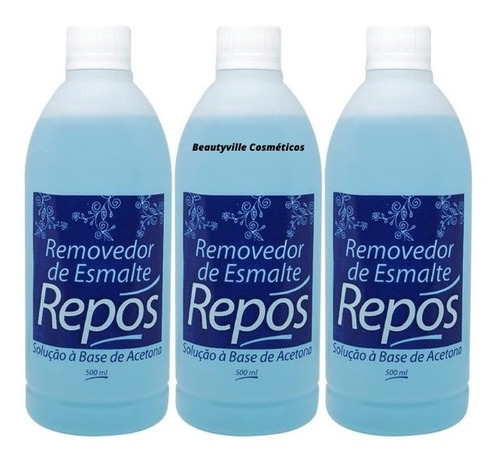 03 Removedor Esmalte Repos Cosméticos 500ml Solução Acetona