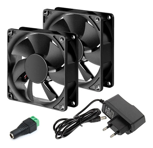 Kit 2x Fan Cooler 80x80x25mm Micro Ventilador + 1x Fonte 12v