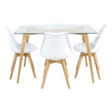 Mesa Vidrio Eames Juego De Comedor 120x80 + 4 Sillas Tulip