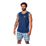 Pijama Masculino Poliéster Conjunto De Verão Short Fresco