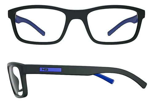 Armação Hb Grau Polytech 93121 Oculos Preto Fosco D. Azul