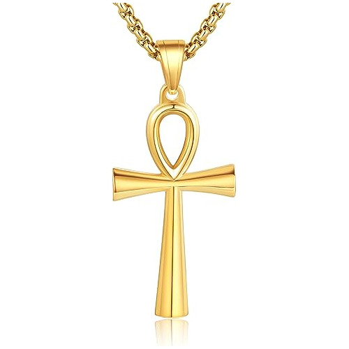 Urone Collar Ankh Para Hombre De Plata De Ley Chapado En Oro