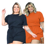 Kit 2 Conjunto Feminino Short Blusa Manga Princesa Plus Size