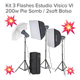 Kit 3 Flashes Estudio Vi 200 W Visico Pie Somb/2 Soft Bolso